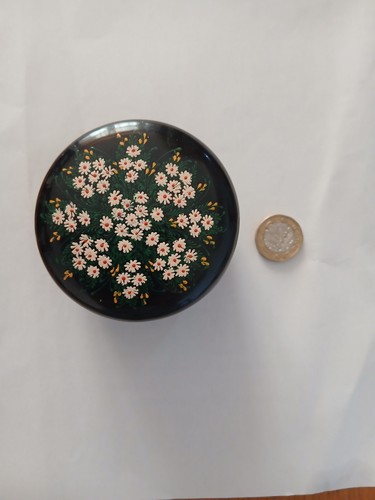 Antique black papier mache pot - black,