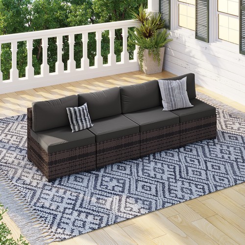 Piece brown rattan sofa set - rattan,