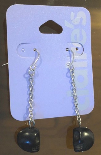 Earrings black skull dangly - earrings,