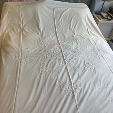 DEBENHAMS Cream Poly Cotton Cut Work Double Duvet Cover VGC