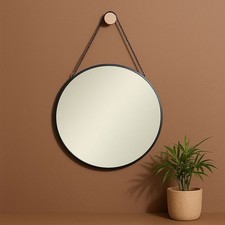 Modern Round Hanging Wall Mirror 25cm Black Chain Matte Black Home Decor Gift