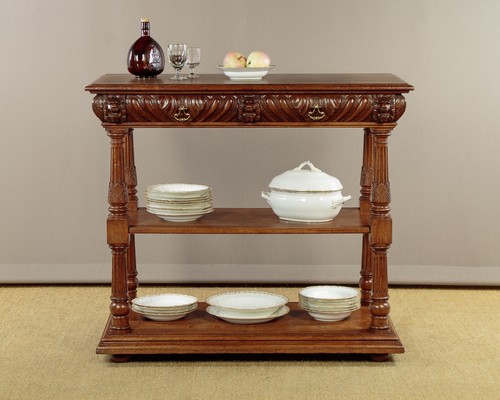 Antique carved oak dumb - carved, waiter