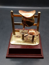 Vintage Solid Brass Race Horse Saddle & Jockey Cap Racing Theme 4" Display Piece