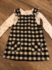 Fred and Flo 18-24m 1-2 Black & White Pinafore Dress Wv long sleeve bodysuit F@F