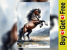 Majestic Rearing Horse, Watercolor Painting Print 5"x7" on Matte Paper