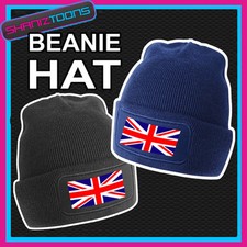 BEANIE HAT UNION JACK GREAT BRITAIN FLAG EMBLEM DESIGN 