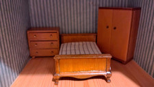 VINTAGE 1950s BARTON Wooden DOLLS' HOUSE BEDROOM Furniture 4 Pieces