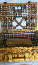 Wicker Picnic Basket Set 4 Person Willow Hamper bottle opener salt pepper glass