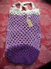 Handmade Crochet Cotton STRING Market Shopping BAG Purple & Cream Eco Friendly