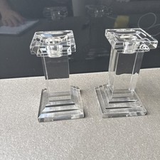 Pair Of Bohemia Lead Crystal Candle Stick Holders 5.5” tall 3” wide base 