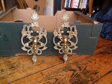 Vintage Brass Ornate Flower Design Wall Hanging Candle Holder Candlestick Pair