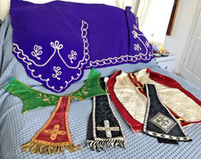 Bundle of fine Church /Priest Vestments & stoles - needlepoint, brocade silk etc