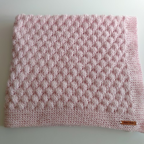 Pink hand knitted baby blanket - pink,