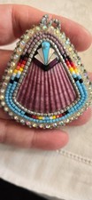 Native American Mulitstone Inlay Shell And Beadwork Pendant