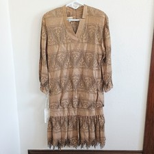 NWT Vintage Damianou Sparkly Gold Cutout Formal Flapper Dress Long Sleeve Size L