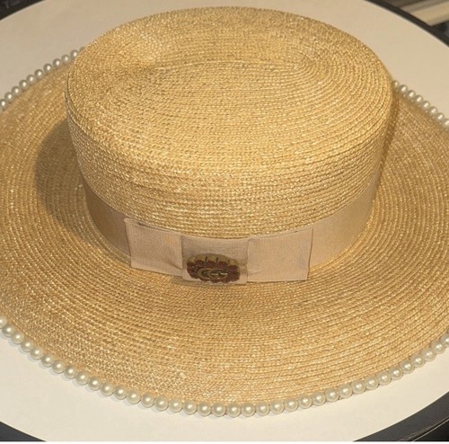 Gucci beige straw boater - boater, hat