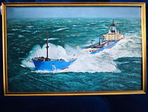 Evans framed oil - evans, at