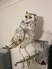 COLOURED METAL OWL BIRD STATUE