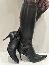 Stunning Aldo Black Leather Y2K Pointed Toe Knee High Boots UK5 EU38