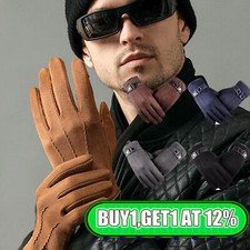 Mens Suede Thermal Gloves Touch Screen Windproof Driving Lined for Men Winter UK