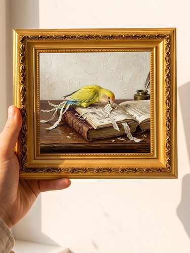 Yellow lovebird oil painting - yellow,