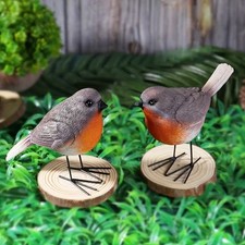 2-Pack Robin Bird Statues, Resin Garden Sculptures, Outdoor Art Decor UK