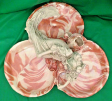 EX LARGE 32cm ROYAL DUX PORCELAIN FIGURAL TREFOIL DISH CENTRE PIECE ART NOUVEAU