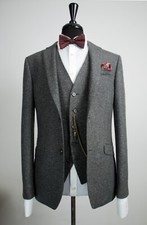 Mens 3 Piece Suit Grey Tweed
