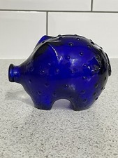 JACOB E BANG HOLMEGAARD COBALT BLUE ART GLASS PIG MONEYBOX PIGGY BANK DENMARK