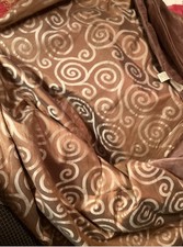 FAB PLUSH PAST TIMES COTTON BED/SOFA THROW, VELOUR BACK/SWIRLS, 150x144cm Mocha.