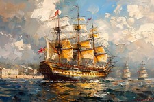 Hms Victory Sail Ship Seascape Canvas Picture Print Wall Art - Artist impression