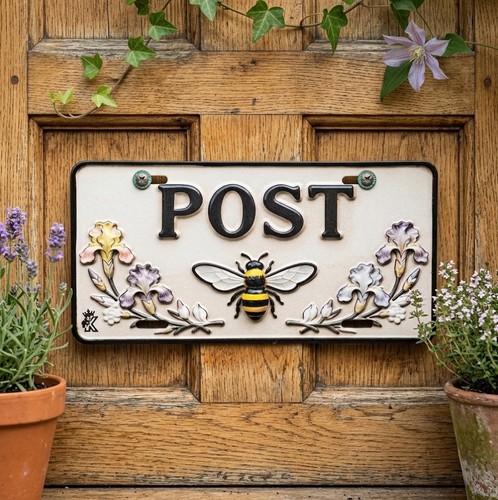 Bee wooden post sign plaque - "post",