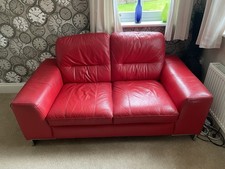 DFS Red Leather 2 Seater Sofa 