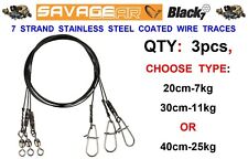 3 SAVAGE GEAR BLACK 7 COATED STEEL WIRE TRACES-PIKE ZANDER PREDATOR LURE FISHING