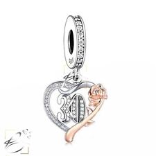 💖 30th Birthday charm Rose Gold Heart CZ Mum Genuine 925 Sterling Silver