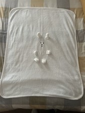 Primark White Babys Buggy Cot Moses Basket Blanket Dog Face 960mm x 760mm (VGC)