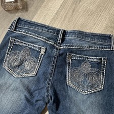 Y2K Rock 47 Wrangler Ultra Low Rise Bootcut Jeans FleurdeLis Embroidered W29L33