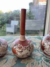 Antique Three Japanese Vases  Kutani Ware One Marked Vintage Good Condition