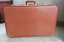 Vintage 1960s Large Suitcase Tan Faux Snakeskin Expandable Hard Shell Lined Keys