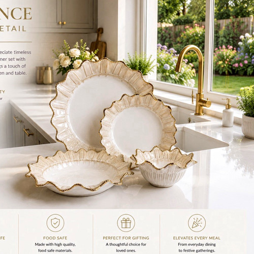 24pcs gold ceramic dinner set - 24pcs, /gold