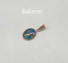 9ct Gold Australian Opal Triplet Pendant Natural 9K Yellow Gold Clip Bail 8x6mm