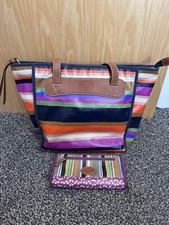 Fossil Bright Multicoloured Oilcloth Tote Shopper Bag And Matching Purse Wallet 