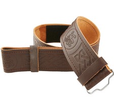 Brown Celtic Embossed Leather Kilt Belt Adjustable size for Kilts Highland Dress