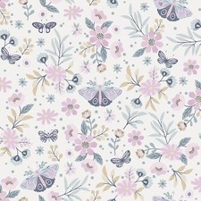 YöL Sweet Meadow Pink Wallpaper Flowers Butterflies Girls Bedroom Feature Wall