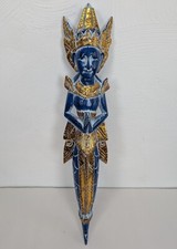 Vintage Balinese Hand Painted Gilded Wood Relief Carving Of Rama Large 24in Tall