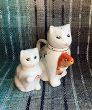Cute Vintage mini cat kitty teapot creamer hand painted china Chinese 