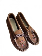 vintage 1950s Minnetonka brown suede moccasins / 50s slip on flats size US 5 / m