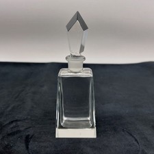 Clear Glass Vintage Perfume Bottle With Stopper Art Deco Style 14cm Height