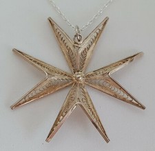 Maltese filigree silver vintage Art Deco antique large Maltese cross pendant
