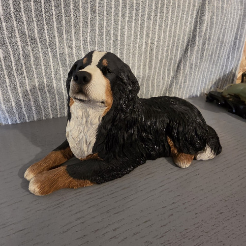 Painted resin lying dog - painted,